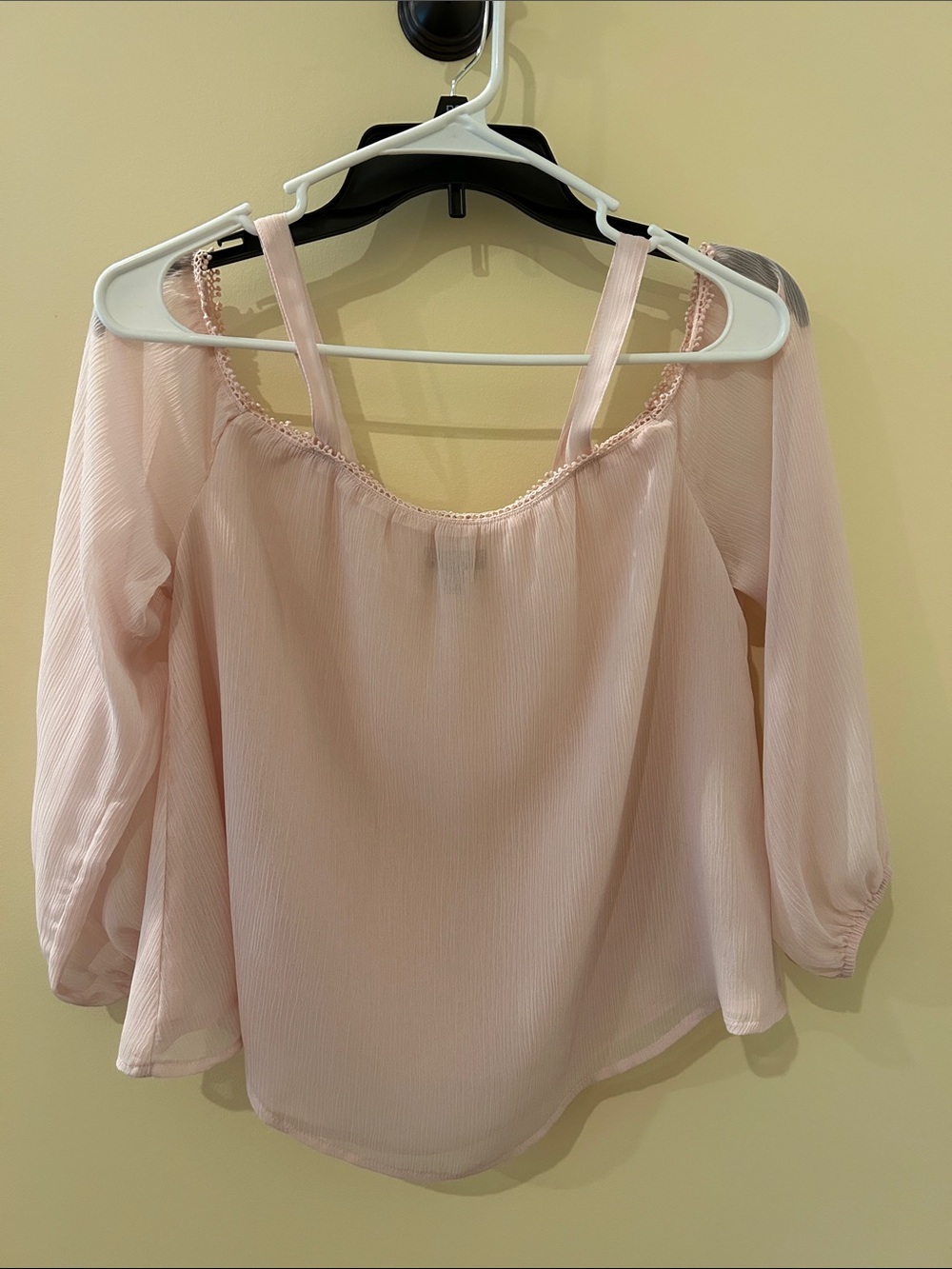 Express Blush Pink Off-Shoulder Peasant Blouse